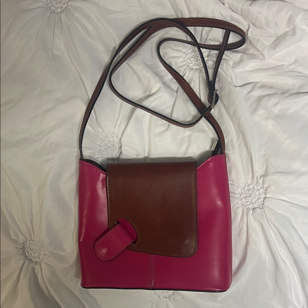 Vera Pelle Fuchsia and Chocolate Crossbody Bag